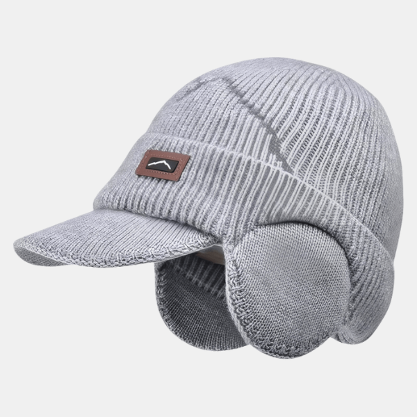 Strikket hue med øreklapper og skygge – Varm og Komfortabel til Vinterbrug Winter Hats Tech Butik Lysegrå