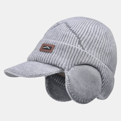 Strikket hue med øreklapper og skygge – Varm og Komfortabel til Vinterbrug Winter Hats Tech Butik Lysegrå