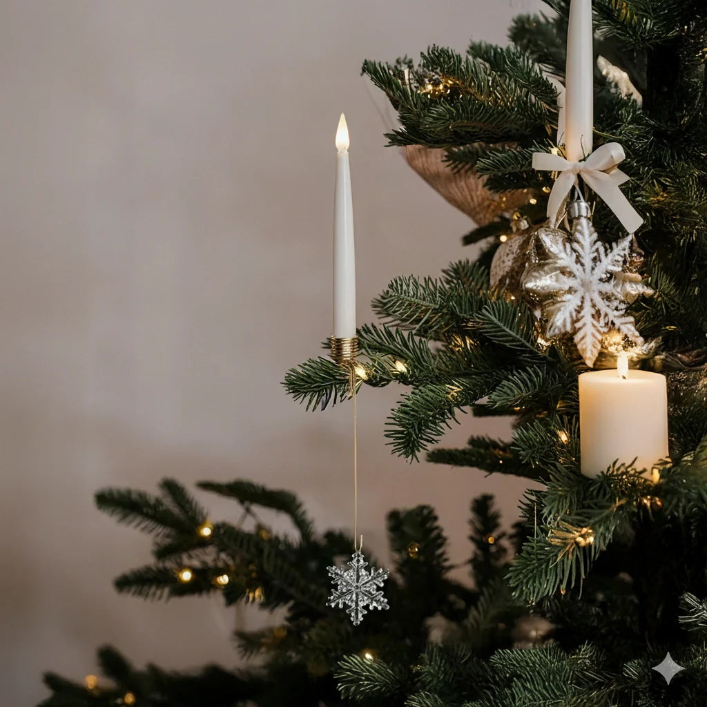 Dekorative juletræ Stearinlys – Elegante LED-lys for en magisk julestemning Home & Decor Tech Butik Snefnug Guld 12 Stykker