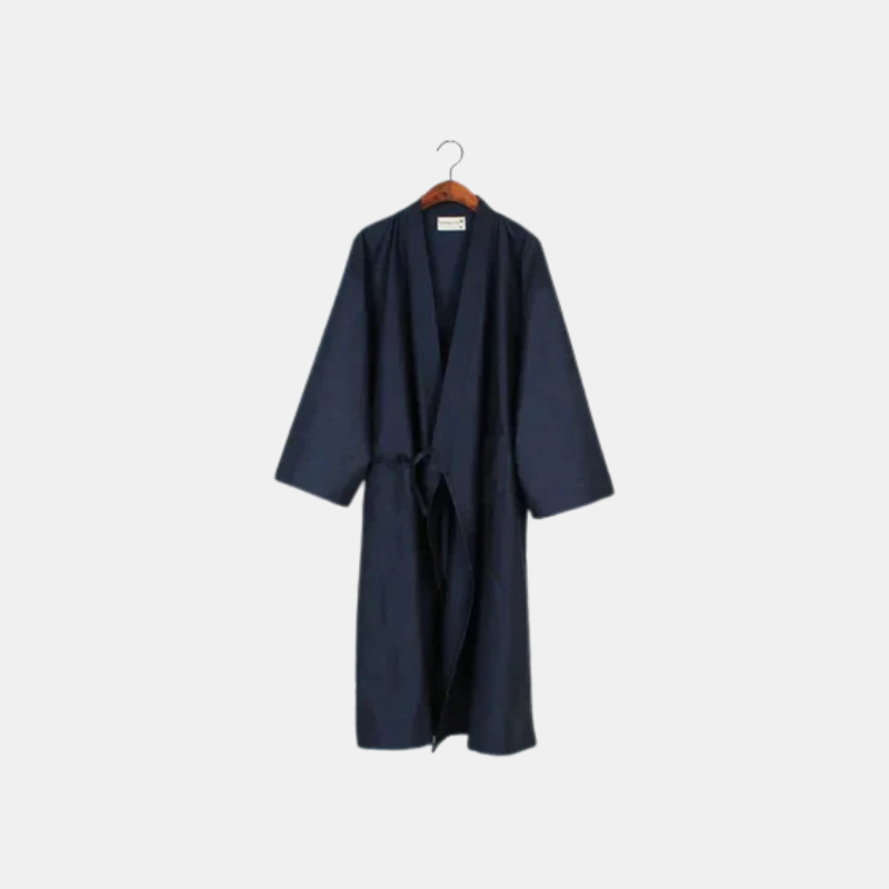 Herre Cotton Kimono Nattøj – Blød Åndbar Natskjorte til Komfort Men's Sleepwear Tech Butik Marineblå M