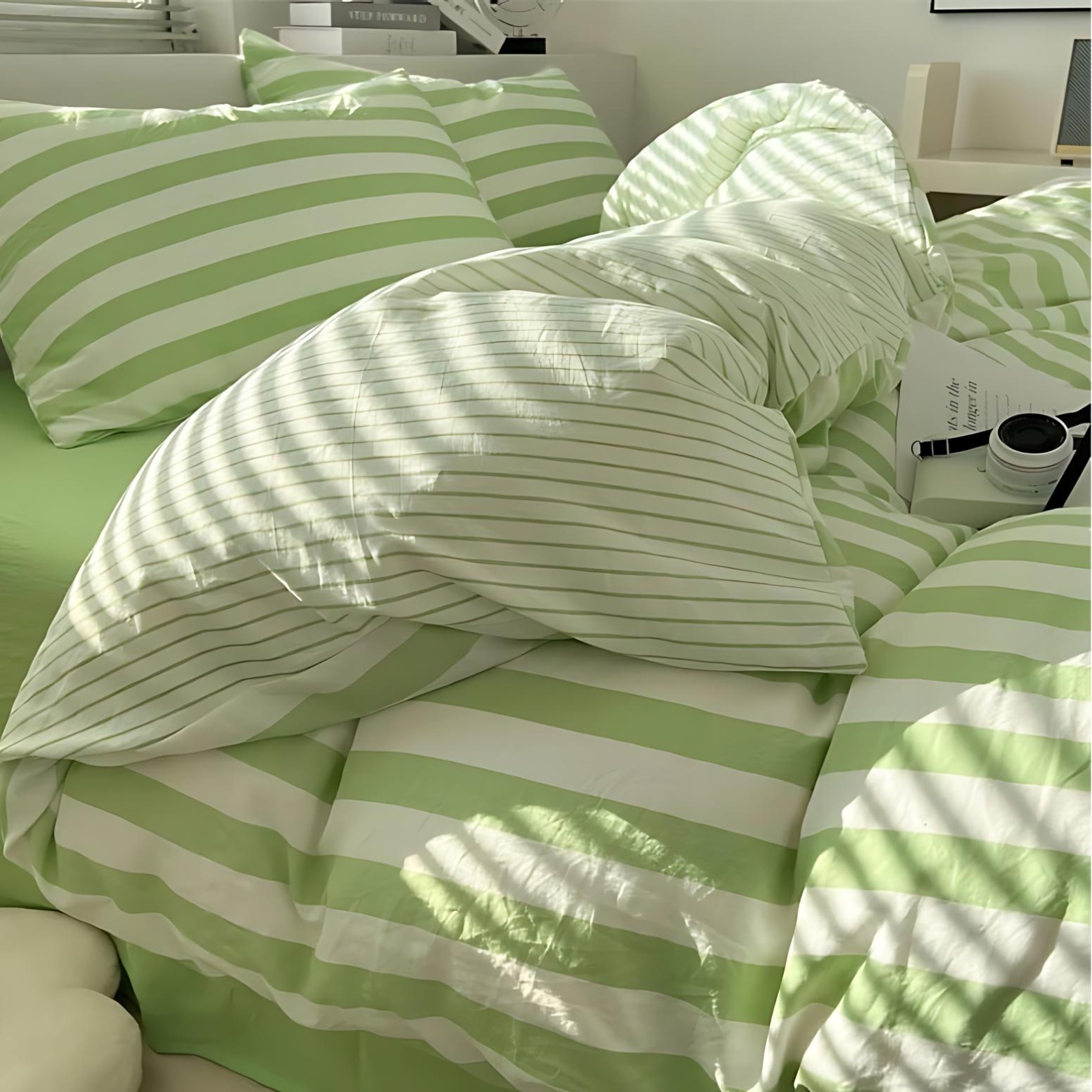 Klassisk Stribet Sengetøjssæt – Tidløs elegance til rolige nætter Bedding Tech Butik Grøn Enkelt (4pcs)