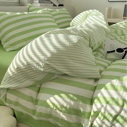 Klassisk Stribet Sengetøjssæt – Tidløs elegance til rolige nætter Bedding Tech Butik Grøn Enkelt (4pcs)