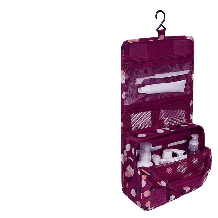 Toiletartikler Rejsetaske - Vandafvisende med Drejelig Krog Cosmetic & Toiletry Bags Tech Butik Vinrøde blomster 24 cm × 19 cm × 8 cm