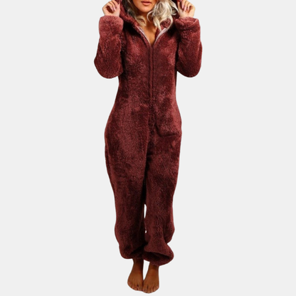 Blød Fleece Loungedragt med Lynlås – Varm, Komfortabel og Afslappet Pasform Fashion Women Onesie All-year Tech Butik Bordeaux S