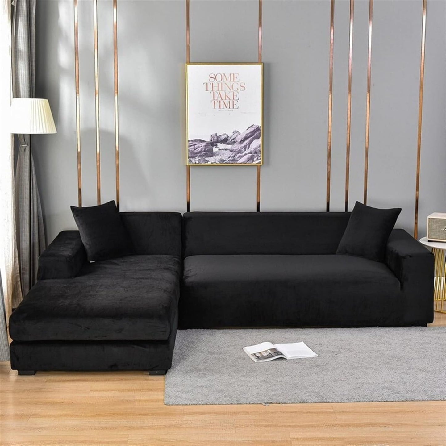 Sofabetræk i blødt fløjl – Stretch-tæppe til elegant stueindretning Sofaovertræk Tech Butik 1 SIDDEPLADS (90-140 cm) Sort