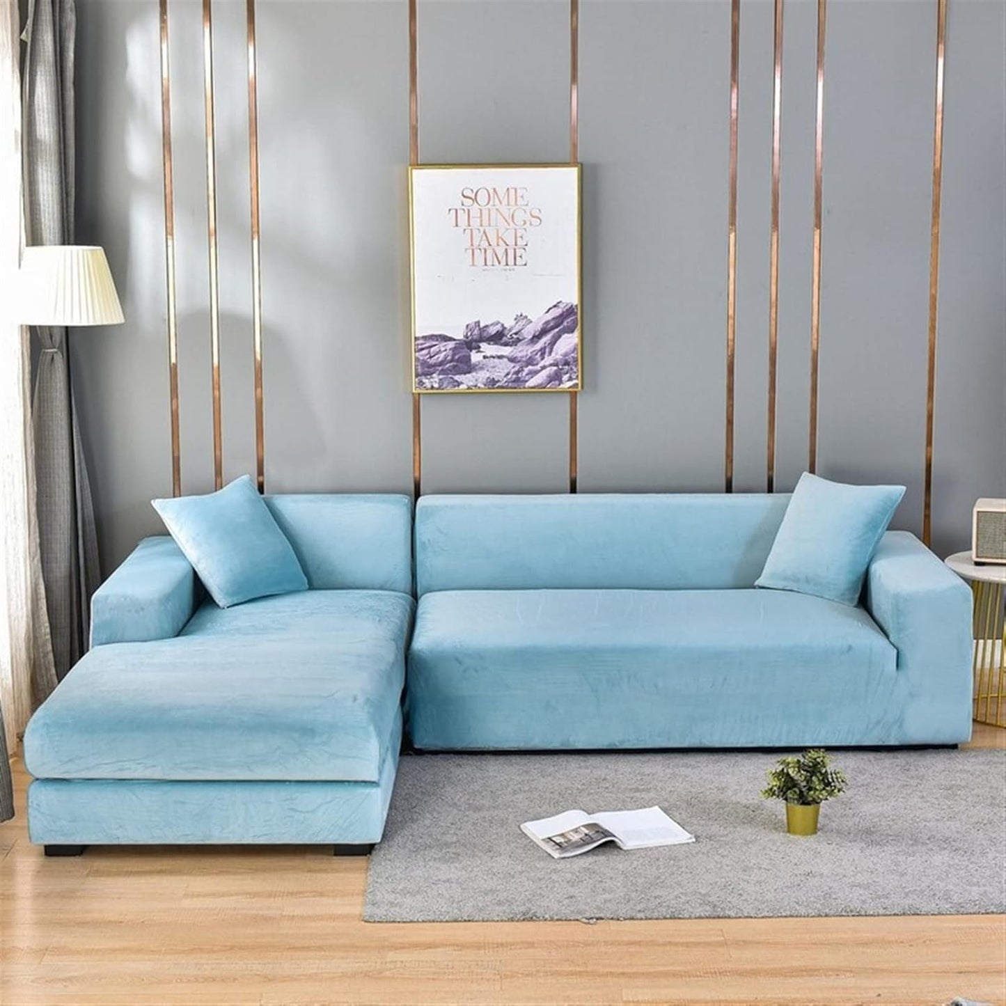 Sofabetræk i blødt fløjl – Stretch-tæppe til elegant stueindretning Sofaovertræk Tech Butik 1 SIDDEPLADS (90-140 cm) Himmelblå