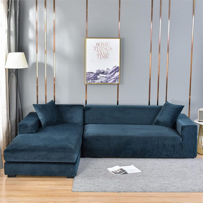 Sofabetræk i blødt fløjl – Stretch-tæppe til elegant stueindretning Sofaovertræk Tech Butik 1 SIDDEPLADS (90-140 cm) Mørkeblå