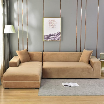 Sofabetræk i blødt fløjl – Stretch-tæppe til elegant stueindretning Sofaovertræk Tech Butik 1 SIDDEPLADS (90-140 cm) Khaki
