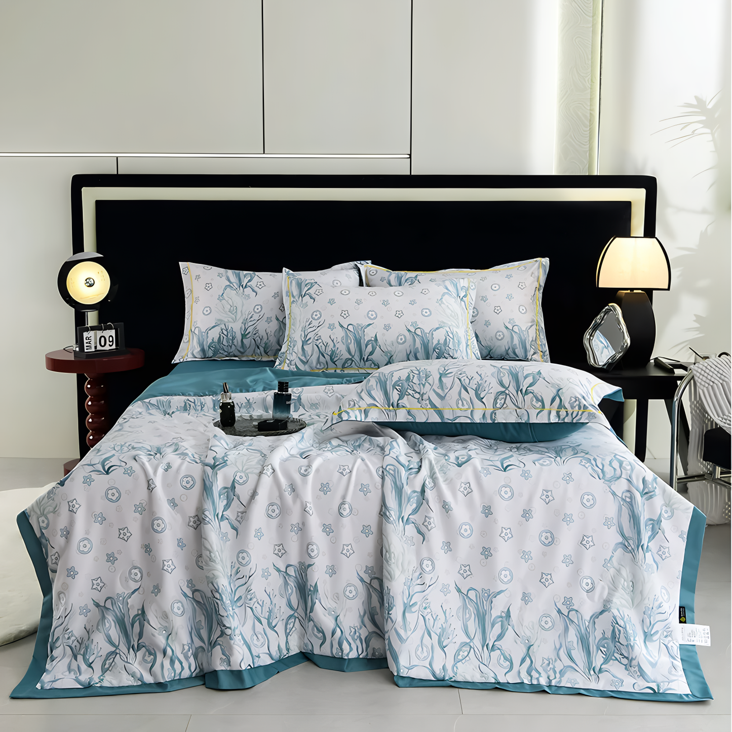 Elegant Dynebetræk Sæt – 4-dele Blomstret Sengetøjssæt Bedding Tech Butik Vandgræs 142 x 192 cm - 4-delt sæt (1 x dyne + 1 x lagen + 2 pudebetræk)