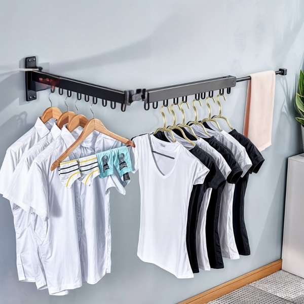 Utrækkeligt Tørrestativ til Tøj – Pladsbesparende Vægmonteret Tøjstativ Hangers Tech Butik