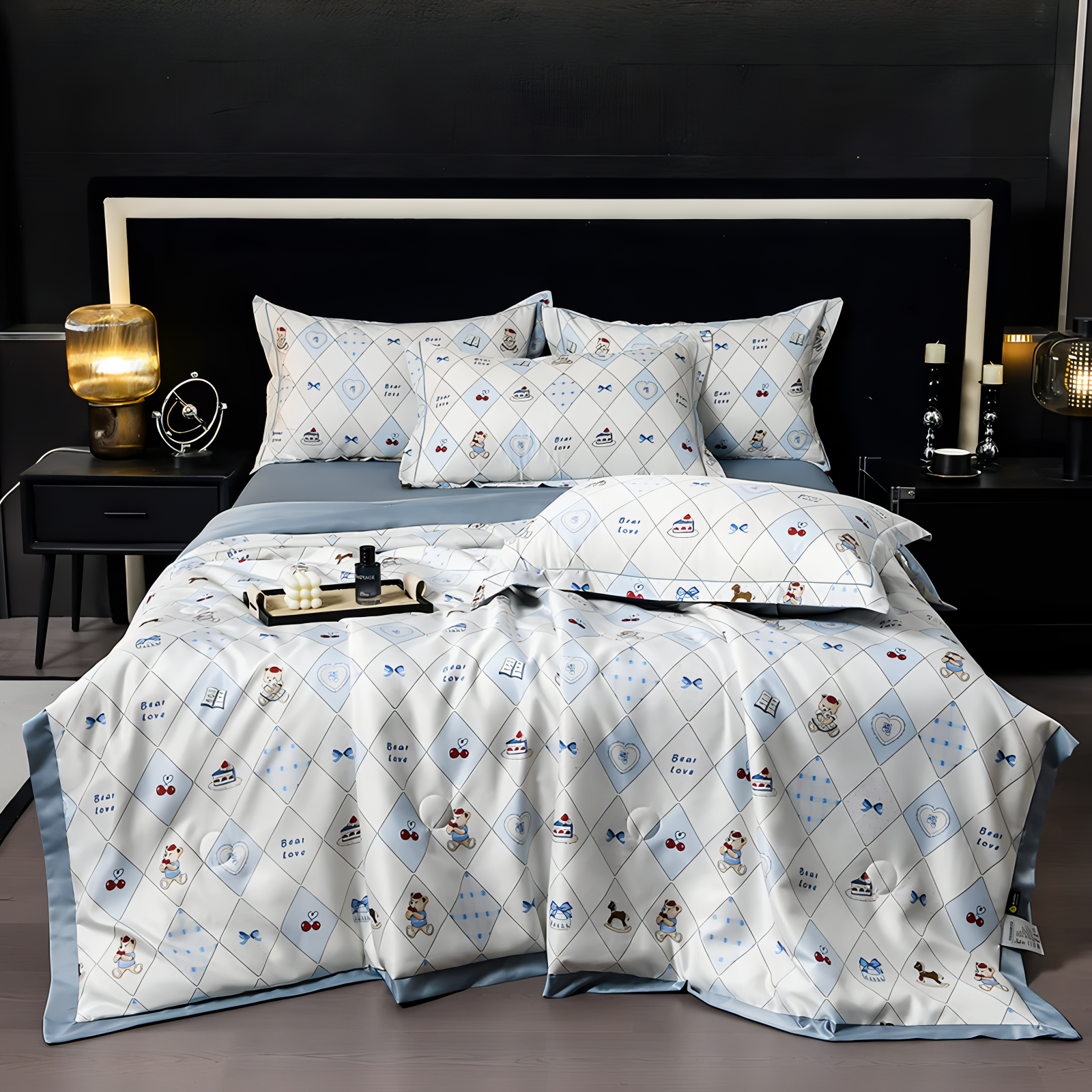 Elegant Dynebetræk Sæt – 4-dele Blomstret Sengetøjssæt Bedding Tech Butik Bears 142 x 192 cm - 4-delt sæt (1 x dyne + 1 x lagen + 2 pudebetræk)