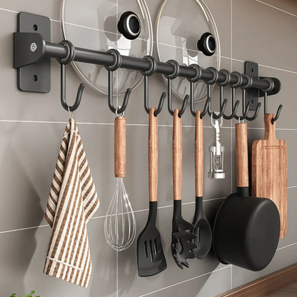Moderne Køkken Knage Rack – Pladsbesparende stålrack til redskaber Kitchen Accessories Tech Butik 6 kroge (40cm)