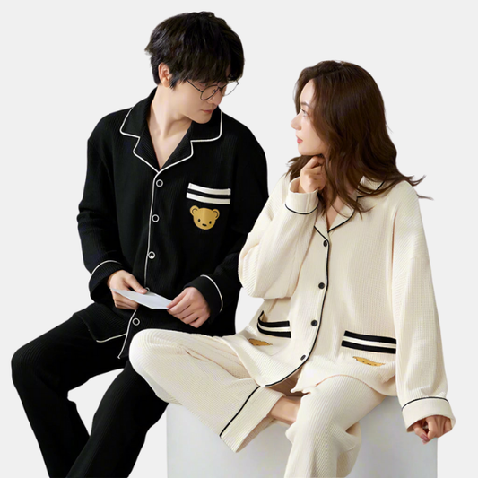 Matchende Pyjamasæt i Vaffelstrik – Blødt, Varmt og Komfortabelt Couple Sleepwear Tech Butik