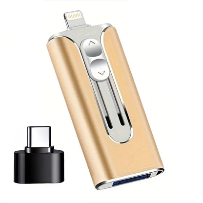 Bærbar 4-i-1 USB Flashdrev – Robust Lagerplads til Flere Enheder USB-flashdrev Tech Butik Guld 32GB