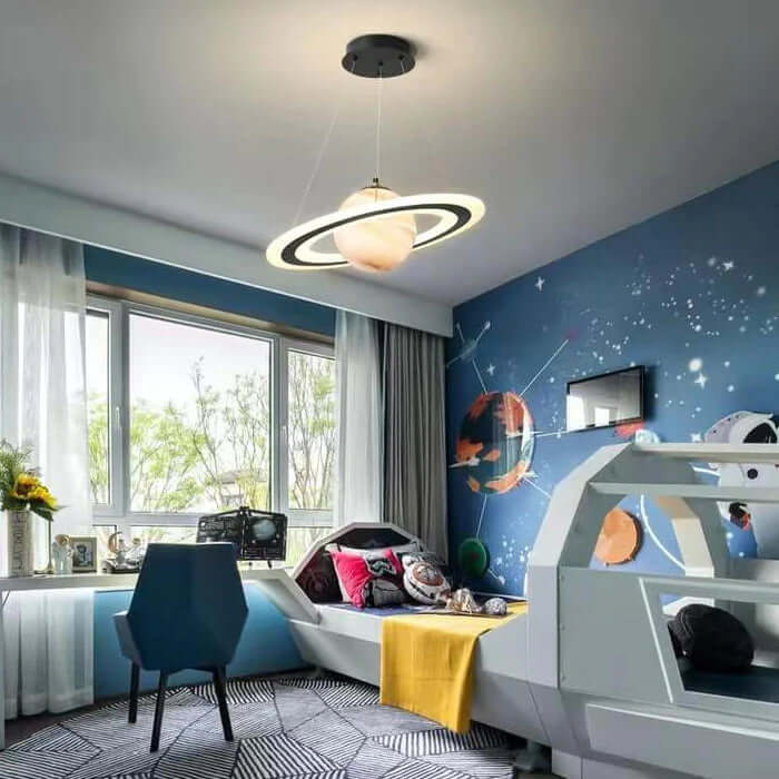 LED Pendellampe til børneværelset – magisk planetdesign Lamps & Lighting Tech Butik Saturn appelsin A (Uden astronaut) 3-farvetemperaturer