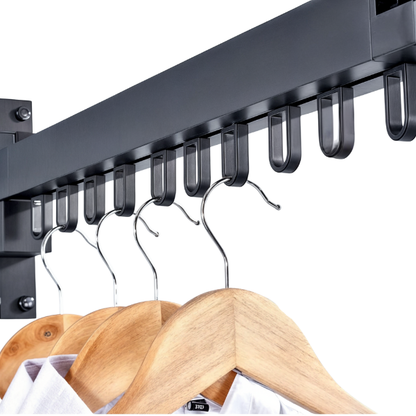 Utrækkeligt Tørrestativ til Tøj – Pladsbesparende Vægmonteret Tøjstativ Hangers Tech Butik Sort