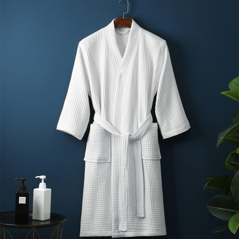 Waffelbadekåbe med V-udskæring – Den Perfekte Kombination af Stil og Komfort Bathrobe Tech Butik Hvid M