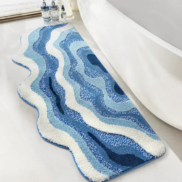 Skridsikker Bademåtte med Bølgeinspireret Design – Blød, Absorberende og Komfortabel Hele Dagen Bathroom Accessories Tech Butik Ocean Breeze Lille (50 x 80 cm)