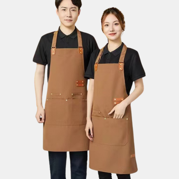 Canvas Forklæde med Krydsryg – Justerbart og Slidstærkt Arbejdsforklæde Aprons Tech Butik Mørkebrun