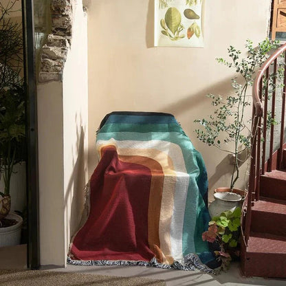 Abstrakt Vævet Vægteppe Plaid til Moderne Indretning og Dekoration Vægtepper Tech Butik Regnbue 130 x 160cm