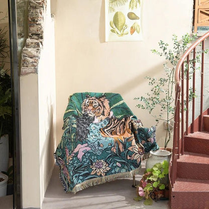 Abstrakt Vævet Vægteppe Plaid til Moderne Indretning og Dekoration Vægtepper Tech Butik Tiger 130 x 160cm