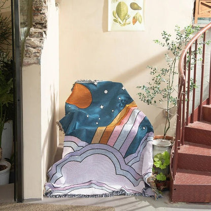 Abstrakt Vævet Vægteppe Plaid til Moderne Indretning og Dekoration Vægtepper Tech Butik Himmel Om Natten 130 x 160cm
