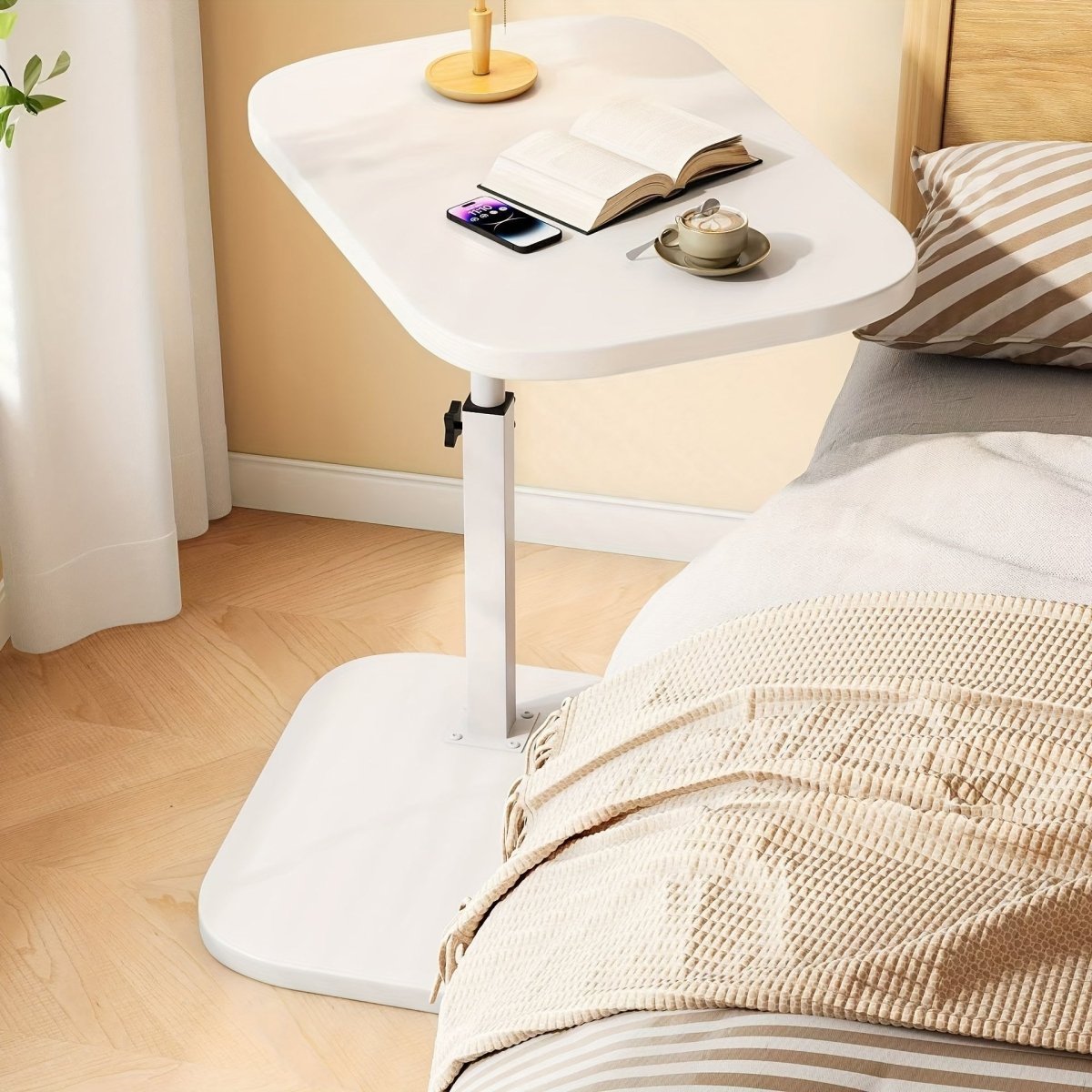 Justerbart Træ Sidebord – Slank Metalramme til Soveværelse & Stue Home Accessories Tech Butik