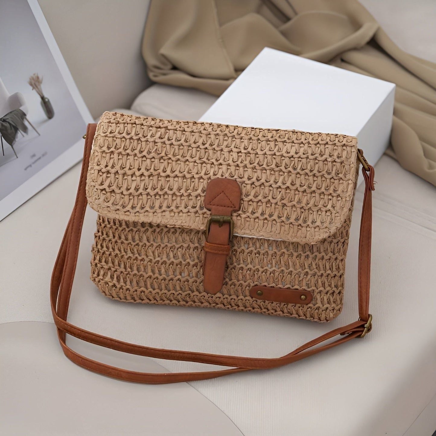 Vintage Flettet Raffia Skuldertaske – Sommerklar Elegance Bags Tech Butik