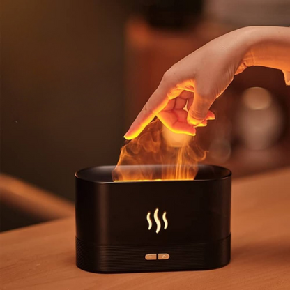 Aroma Luftfugter med LED Flammeeffekt og Ultralyds Aromaterapi Kompakt Luftdiffuser til Soveværelse og Kontor Luftfugtere Tech Butik Ny Sort
