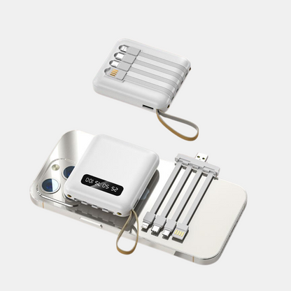 Bærbar 20.000 mAh Powerbank – Hurtig opladning & alt-i-én kabeldesign Bærbare opladere Tech Butik Hvid 5000mAh