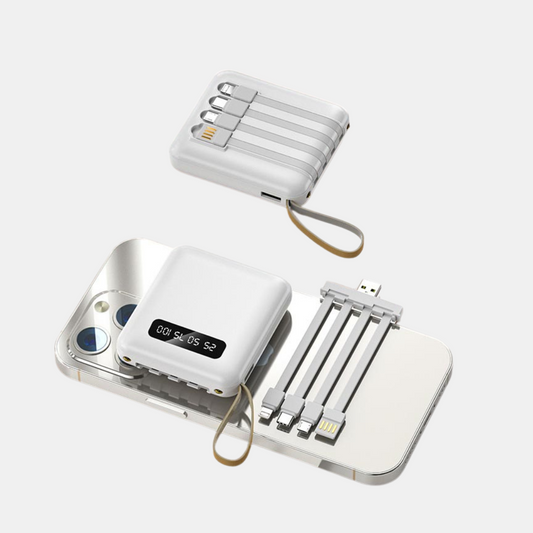 Bærbar 20.000 mAh Powerbank – Hurtig opladning & alt-i-én kabeldesign Bærbare opladere Tech Butik Hvid 5000mAh