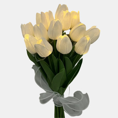 Bærbar LED Natlampe med Tulipanform til Hyggebelysning Stemningsbelysning Tech Butik Hvid