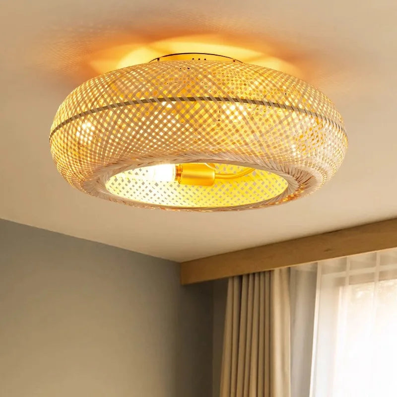 Luksuriøs Bambus Loftventilator med Lampe loftsventilator Lampe Tech Butik