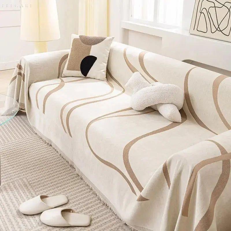 Vendbar Chenille- og Bomuldssofaovertræk – Blød og Luksuriøs Beskyttelse Sofa Covers Tech Butik Khaki 180x130cm