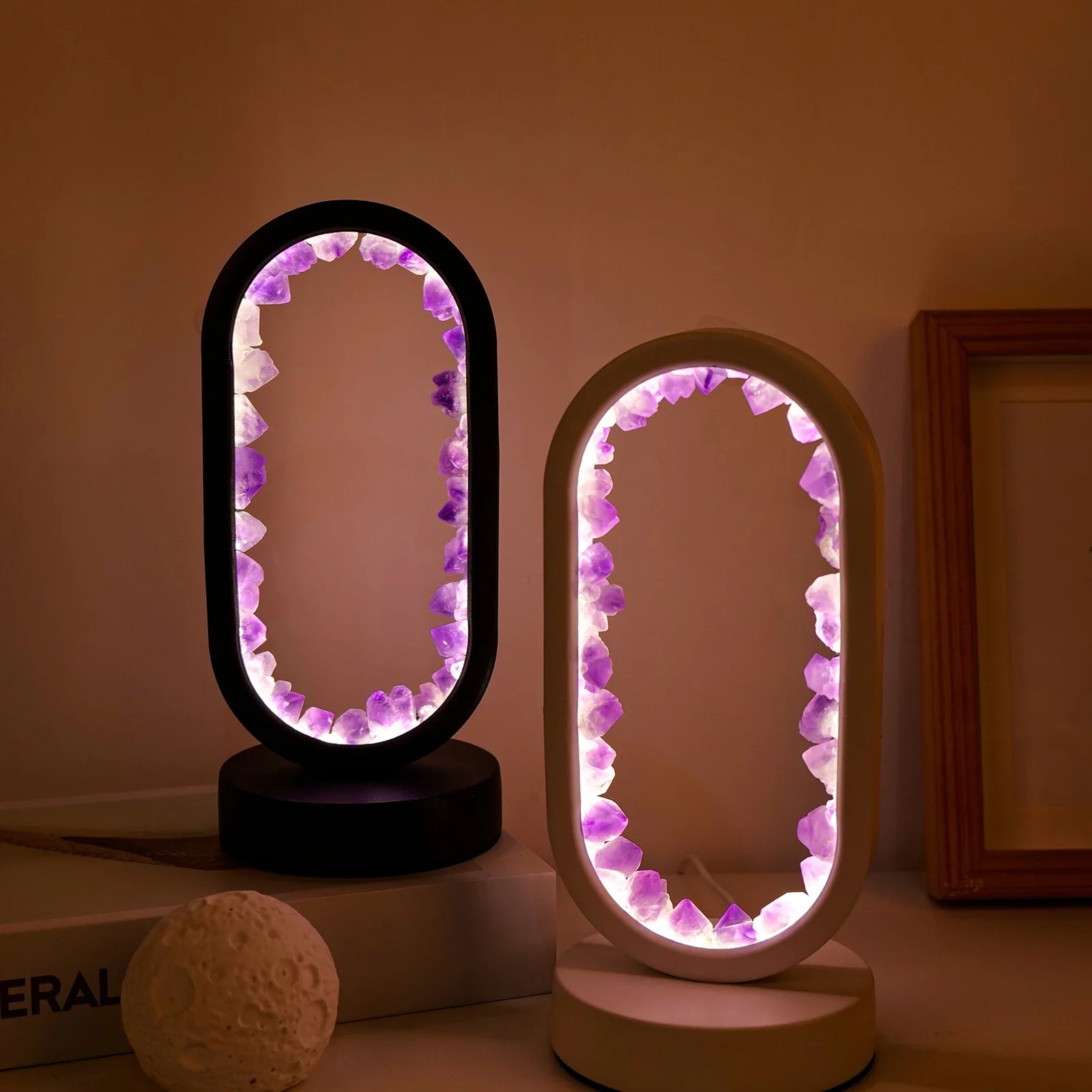 Beroligende Amethist Lampe - Håndlavet Naturlig Krystal Belysning Bordlampe Tech Butik