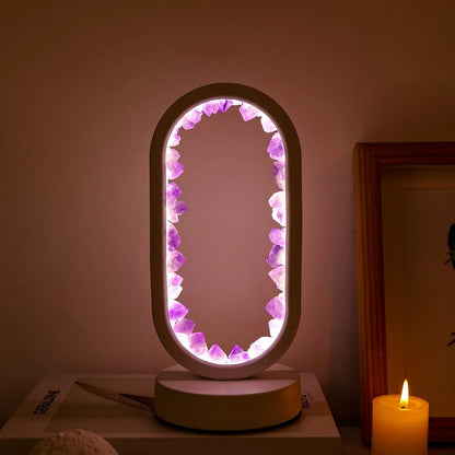 Beroligende Amethist Lampe - Håndlavet Naturlig Krystal Belysning Bordlampe Tech Butik Amethyst hvid