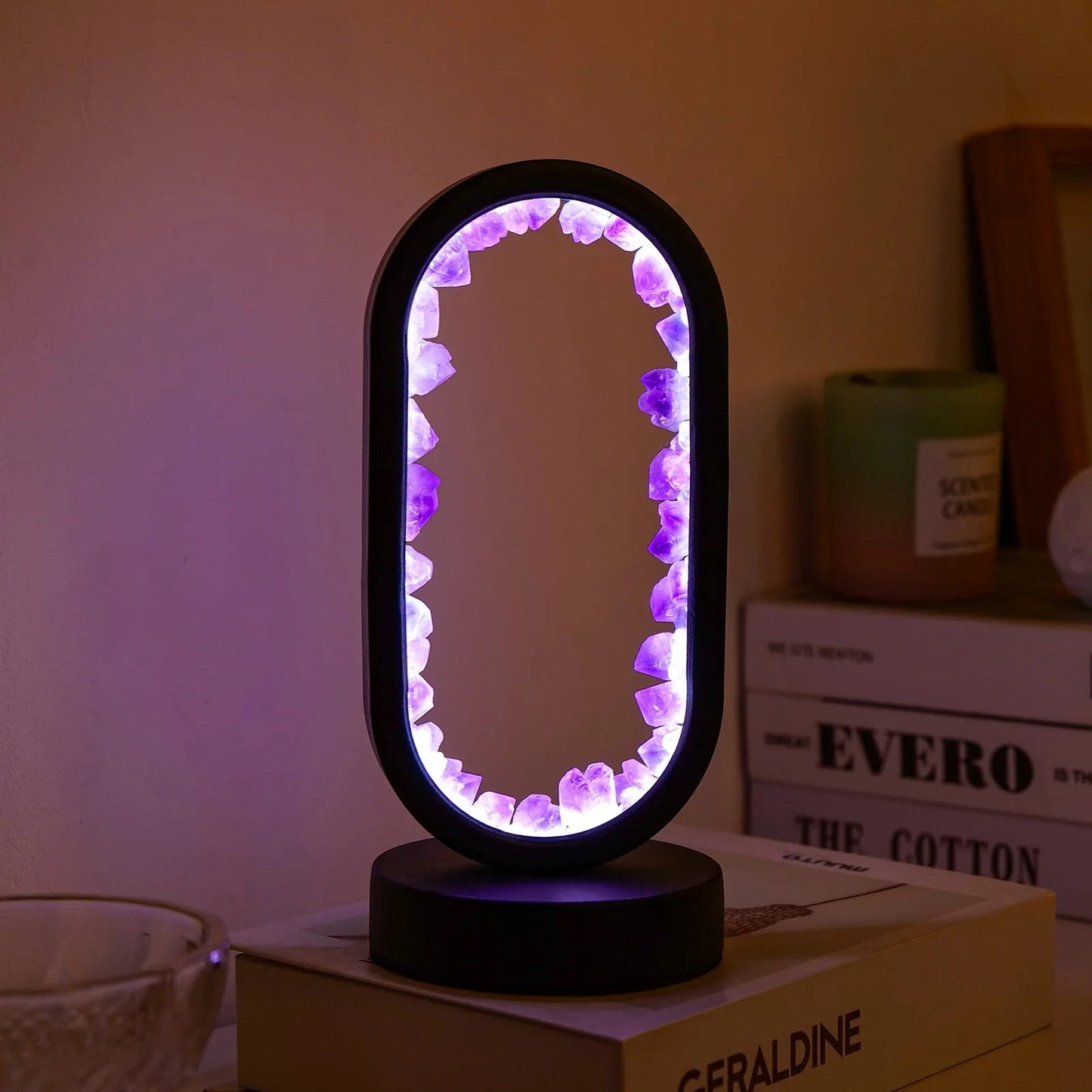 Beroligende Amethist Lampe - Håndlavet Naturlig Krystal Belysning Bordlampe Tech Butik Amethyst sort