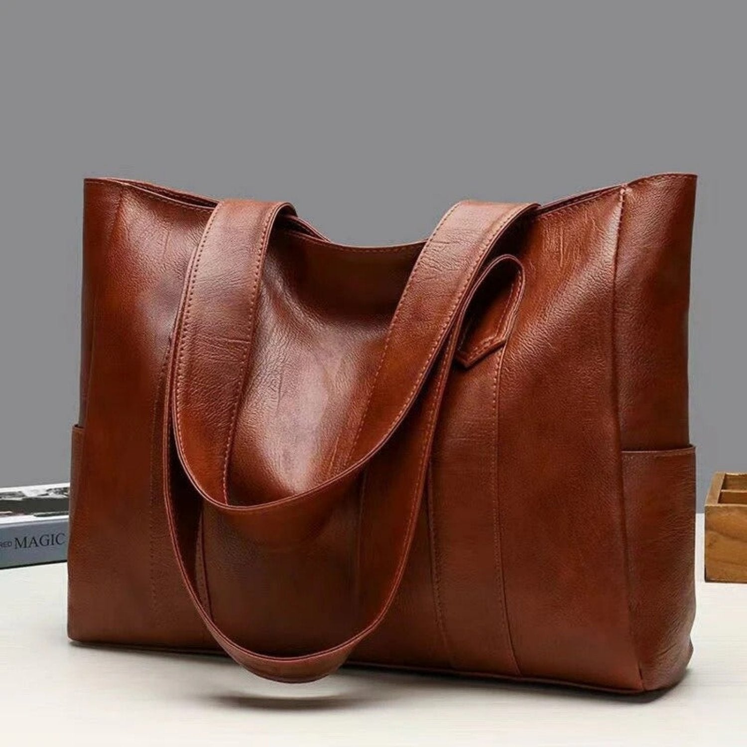 Dame Vintage Tote Taske – Klassisk og Rummelig Tote bag Tech Butik Brun En størrelse passer alle (40cm x 30cm x 10cm)