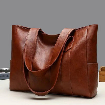 Dame Vintage Tote Taske – Klassisk og Rummelig Tote bag Tech Butik Brun En størrelse passer alle (40cm x 30cm x 10cm)