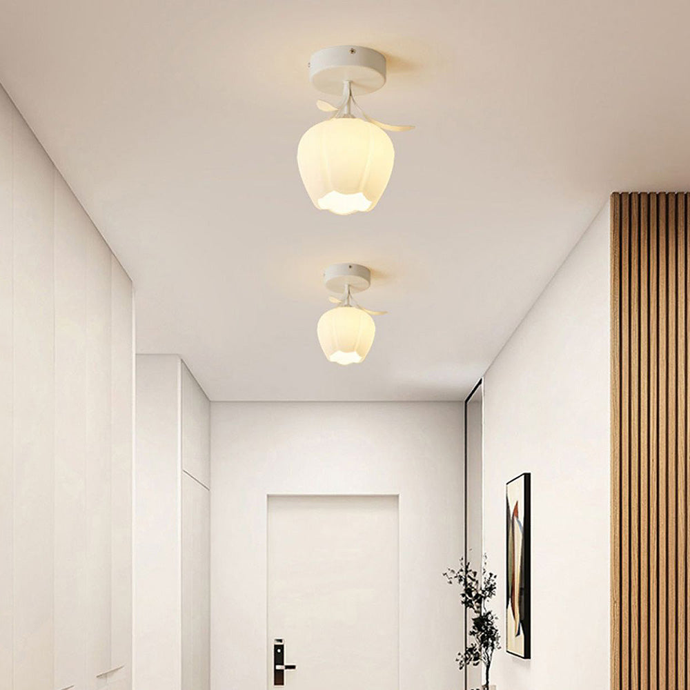 Loftlampe med Blomsterdesign – Stilfuldt Glasarmatur Belysning Tech Butik Hvid Stil B:D20*H23CM