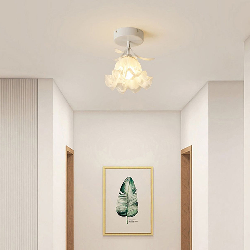 Loftlampe med Blomsterdesign – Stilfuldt Glasarmatur Belysning Tech Butik Hvid Stil A:D20*H23CM