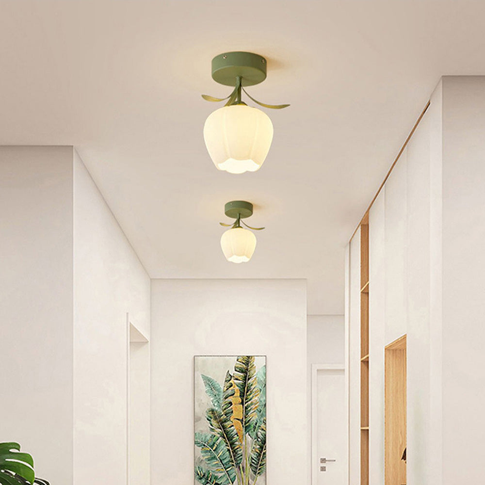 Loftlampe med Blomsterdesign – Stilfuldt Glasarmatur Belysning Tech Butik Grøn Stil B:D20*H23CM