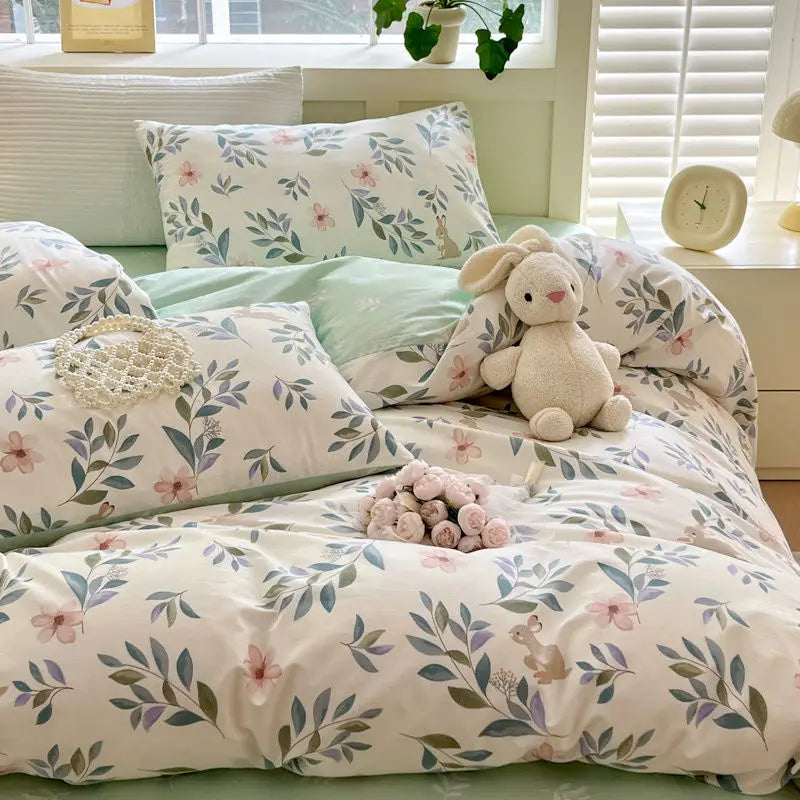 Blomsterbeddengoed Sæt i Lyserød Polyester Med Dynebetræk og Pudebetræk Dekoration Tech Butik Stil D Tvillingbetræk 4Styk 150cm x 200cm