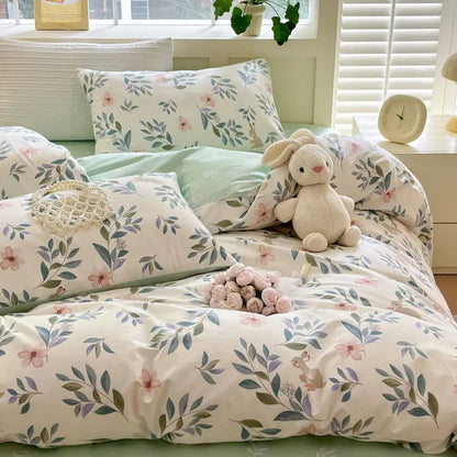 Blomsterbeddengoed Sæt i Lyserød Polyester Med Dynebetræk og Pudebetræk Dekoration Tech Butik Stil D Tvillingbetræk 4Styk 150cm x 200cm