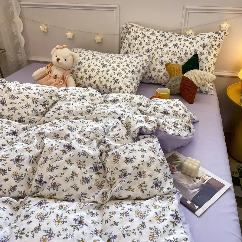 Blomsterbeddengoed Sæt i Lyserød Polyester Med Dynebetræk og Pudebetræk Dekoration Tech Butik Stil G Tvillingbetræk 4Styk 150cm x 200cm