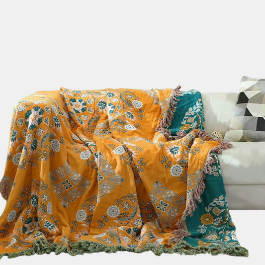 Boho Jacquard Tæppe – Alsidigt Sofa- og Sengetæppe Tæpper Tech Butik Gul 150 cm x 200 cm