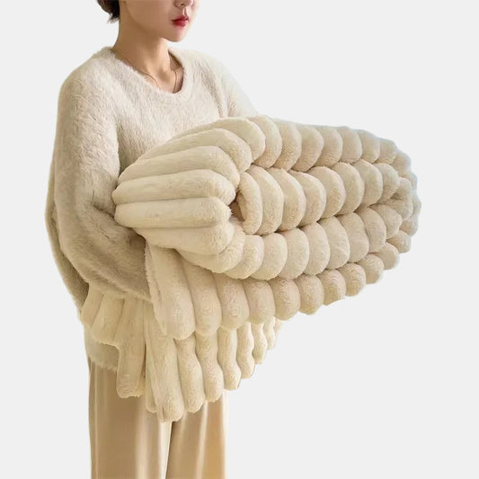 Bred Flanel Fleece Tæppe med Stribet Mønster – Hyggeligt til Stue og Soveværelse Sengetøj Tech Butik Beige 100x150cm