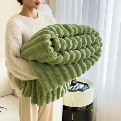 Bred Flanel Fleece Tæppe med Stribet Mønster – Hyggeligt til Stue og Soveværelse Sengetøj Tech Butik Grøn 100x150cm