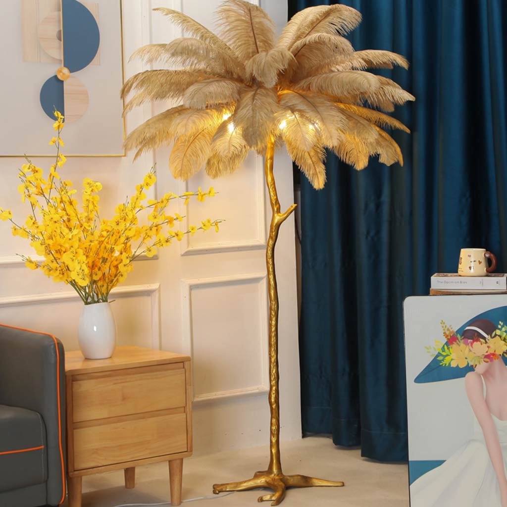 Luksus Struds Fjeder Gulvlampe – Forvandl Dit Rum til et Stilfuldt og Luksuriøst Fristed Floor Lamps Tech Butik Kamel Dia 75cmx H 120cm/D 29.53"x H47.24"