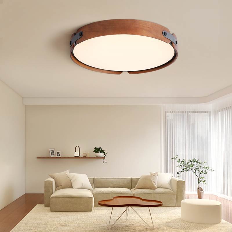 Stilfuld Cirkulær Træ- og Læderloftslampe – Chic, Miljøvenlig Belysning Flush Mount Ceiling Lights Tech Butik